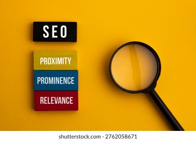 Search Engine Optimization concept. Blocks with words SEO, keyword, rank, index, content. Set of techniques and strategies aimed at improving the visibility of a website in search engine results