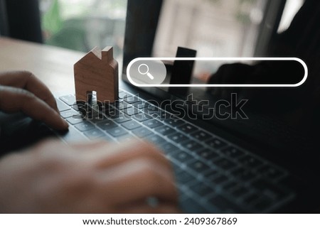 Search Engine Optimization, searching estate information online, man use computer to search data on internet, finding on website online. Concept of mortgage, rental housing