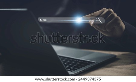 Search Engine Optimization, SEO concept. SEO Optimization Marketing  for High Traffic Website by laptop. Search for looking find information in global network computer.