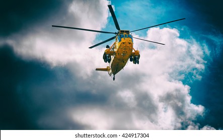 Search And Rescue Helicopter In Northumberland, North East England, UK.