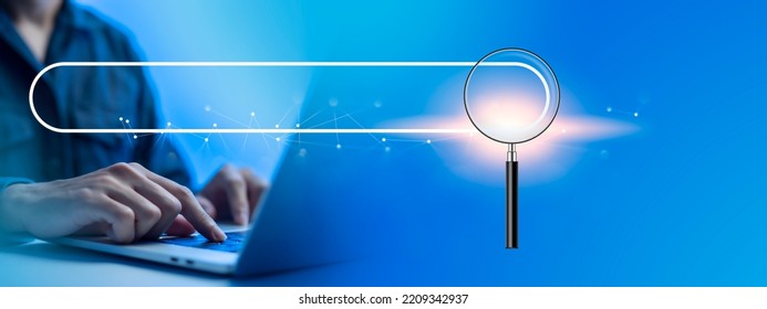 Search technology, search engine optimization,person using laptop to search information, using search bar function on your website. SEO.