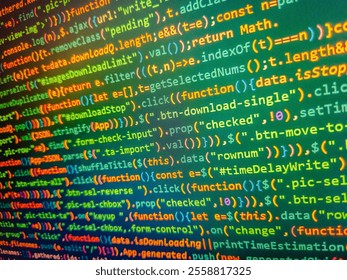 Search for a virus signature in the program code. Hand writing on a chalkboard in an language english class. Programming code abstract technology background of software developer. Binary code.