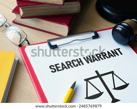Search warrant is shown using a text as legal concept