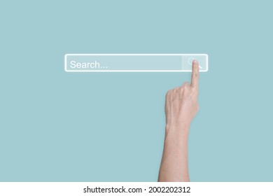 Searching Browsing concept. Hand click search page internet data information networking. copy space.