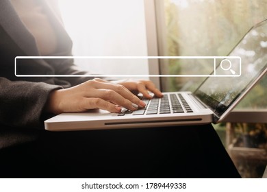Searching Browsing Internet Data Information with blank search bar.businessman working with smart phone, tablet and laptop computer on desk in office. Networking Concept