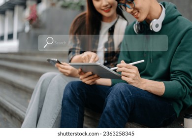 Searching Browsing Internet Data Information Networking Concept with blank search bar.man working with mobile phone and laptop computer VR icon 

 - Powered by Shutterstock