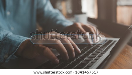 Searching Browsing Internet Data Information with blank search bar.Search Engine Optimization SEO Networking Concept.hand of businessman working with computer laptop on desk in office.
