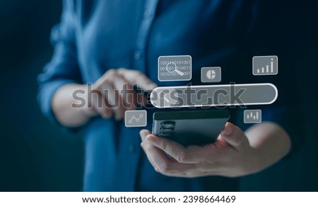 Searching Browsing Internet Data Information with blank search bar.SearchEngine Optimization SEO Networking Concept.handof businessman working on mobile.