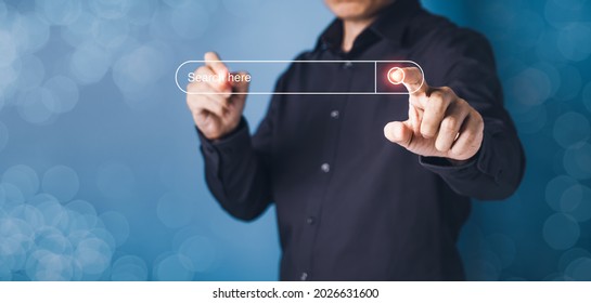 Searching data information on internet concept with businessman background. Networking template design - Shutterstock ID 2026631600