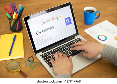 Searching E-LEARNING on Internet Search Engine Browser Concept