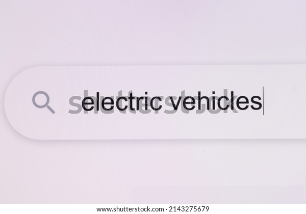 Searching for\
electric vehicles information in Search Bar Screen View. Searching\
For an Online Network Website. Data Information Networking Concept\
with blank search\
bar.