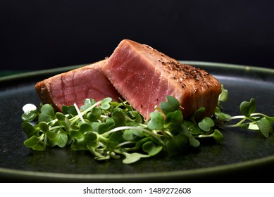 Seared Tuna Steak With Microgreen As Garnish