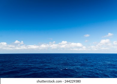 Seascape. Blue sky and white cloud. Calm sea.