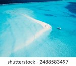 Seascape drone view over Maldives atoll with sandbank island