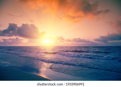 Seascape in early morning, sunrise over the sea. Nature landscape