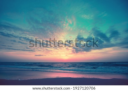 Similar – Image, Stock Photo Sunset over the sea with breakwater, beach and birds