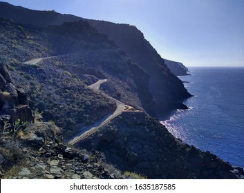 Seascape With Road And Cliffs In The West Coast Of La Palma Island. Canary Islands. Spain.