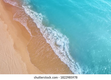 Seascape, Sandy Beach, Sand And Water, Top Diagonal View, Abstract Nature Landscape Background