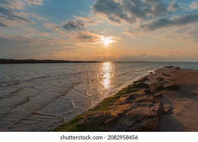 Seascape At Sunrise In The Caspian Sea In Izberbash, Dagestan, Russia.