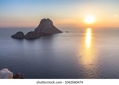 Seascape of sunset on Es Vedra island, Ibiza, Baleares, Spain