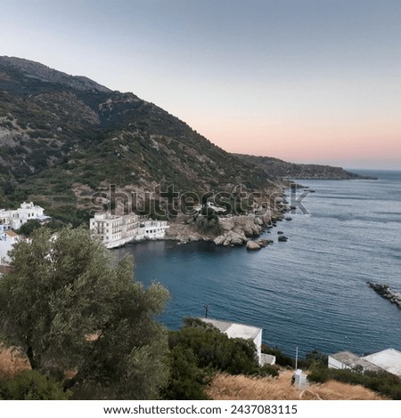 Seascape of Therma village mineral spa holiday thermal town, Ikaria island, Greece, Greece, Europe, Greek island in the Aegean Sea, North Aegean