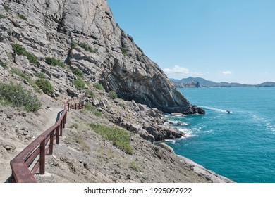 Seascape. View of rocky coast of Black Sea from Golitsyn trail, Crimea , National botanical reserve New World.