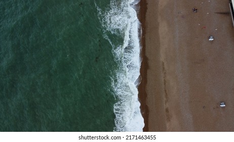 Seascape And Waves. Drone Footage Of Waves On The Beach. Drone Video