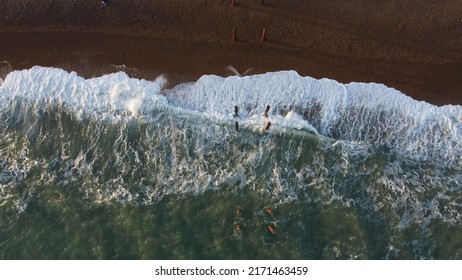 Seascape And Waves. Drone Footage Of Waves On The Beach. Drone Video