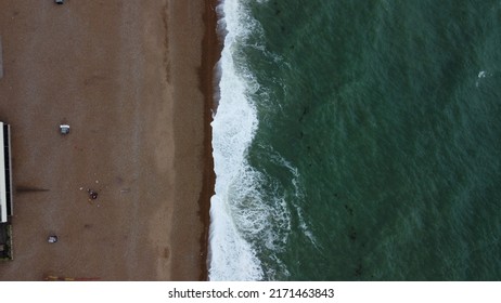 Seascape And Waves. Drone Footage Of Waves On The Beach. Drone Video