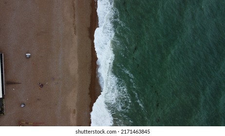 Seascape And Waves. Drone Footage Of Waves On The Beach. Drone Video