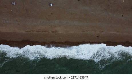 Seascape And Waves. Drone Footage Of Waves On The Beach. Drone Video