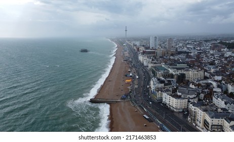 Seascape And Waves. Drone Footage Of Waves On The Beach. Drone Video