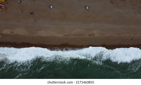 Seascape And Waves. Drone Footage Of Waves On The Beach. Drone Video