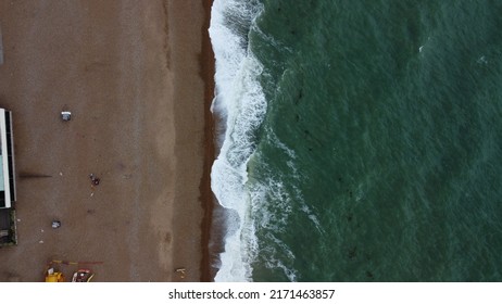 Seascape And Waves. Drone Footage Of Waves On The Beach. Drone Video