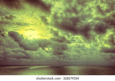 Seascape-Sunbeams shine through the clouds and reflected in the sea.HDR image