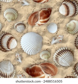 Seashells on sand seamless tiled background - Powered by Shutterstock