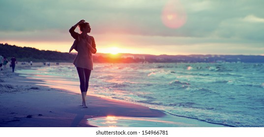 Seashore sunset walk