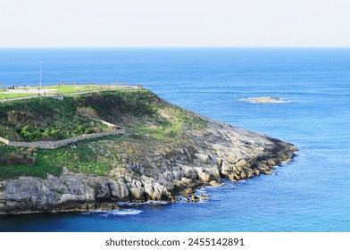 seaside blue sea, land, bird's eye view coast, seaside, rocky - Powered by Shutterstock