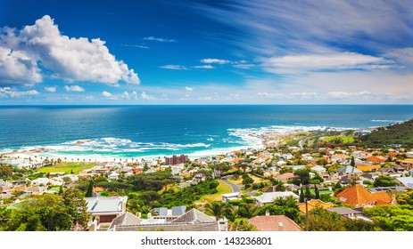 Seaside of Cape Town, beautiful coastal city in the Africa, panoramic landscape, modern buildings, travel and tourism concept