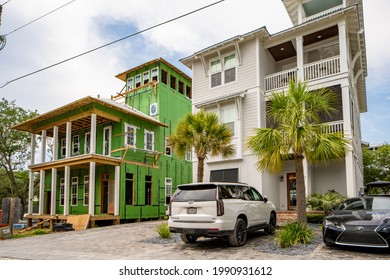 Seaside, FL, USA - June 12, 2021: Seaside Florida Real Estate Used For Vacation Rentals Airbnb Vrbo