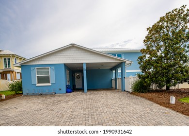 Seaside, FL, USA - June 12, 2021: Seaside Florida Real Estate Used For Vacation Rentals Airbnb Vrbo