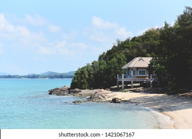 Seaside house / Seascape beach summer background sea and sandy beautiful of blue ocean 