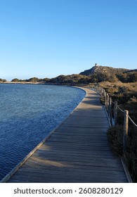 Seaside path with mountain view