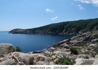 Seaside Rock Formation Landscape On A Sunny Summer Day. Nature Outdoor Wallpaper 