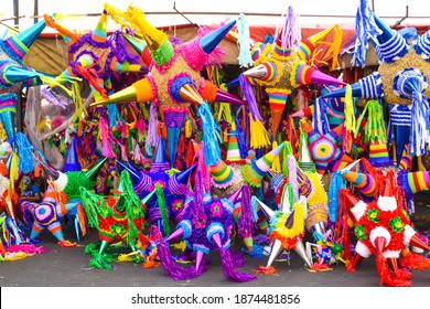 Piñatas season in a Mexican market, mercado Jamaica 