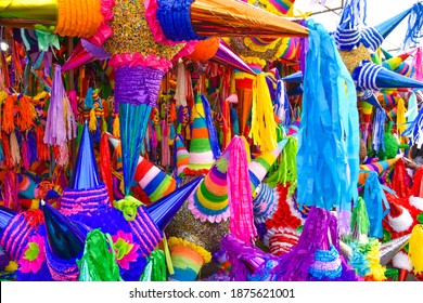 Piñatas season in a Mexican market, mercado jamaica in Mexico city