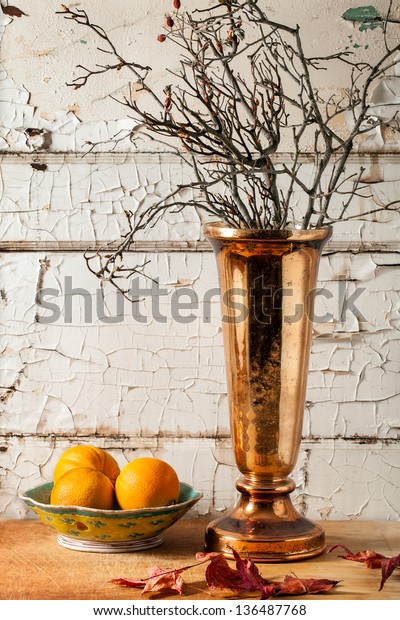 Seasonal Centerpiece Mercury Glass Copper Vase Stock Photo Edit