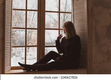 Seasonal Depression, Autumn - Winter Time, Woman In Sadness Or Thinking About Something, Concept Of Loneliness