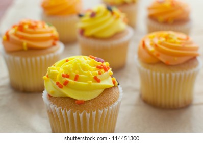 Seasonal Fall Orange And Yellow Cupcakes Horizontal