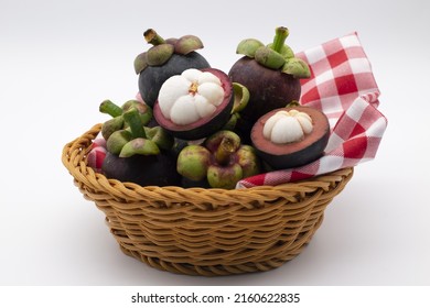 seasonal fruit Basket with peeled mangosteen,Include Clipping Path.